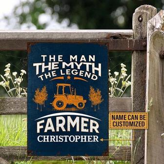 Metal Sign- Farmer Tractor The Man The Myth Blue Rectangle Metal Sign Custom Name - Thegiftio UK