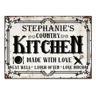 Metal Sign- Farmhouse Country Kitchen Made With Love Rectangle Metal Sign Custom Name - Thegiftio UK