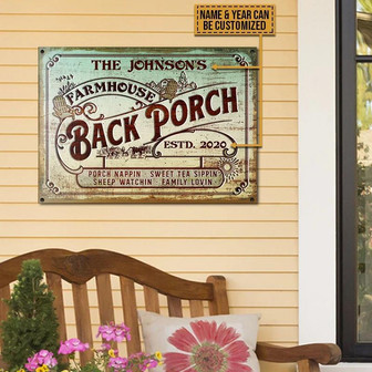 Metal Sign- Farmhouse Back Porch Family Lovin Rectangle Metal Sign Custom Name Year - Thegiftio UK