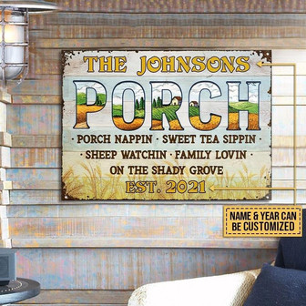 Metal Sign- Farmhouse Porch Lovin On The Shady Grove Rectangle Metal Sign Custom Name Year - Thegiftio UK