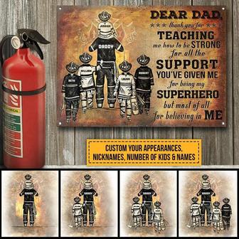 Metal Sign- Firefighter Dad And Child Thank You Rectangle Metal Sign Custom Name Appearances Number - Thegiftio UK