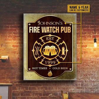 Metal Sign- Firefighter Fire Watch Pub Gold Rectangle Metal Sign Custom Name Year - Thegiftio UK