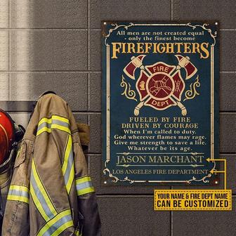 Metal Sign- Firefighter Fueled By Fire Blue Rectangle Metal Sign Custom Name Fire Dept - Thegiftio UK