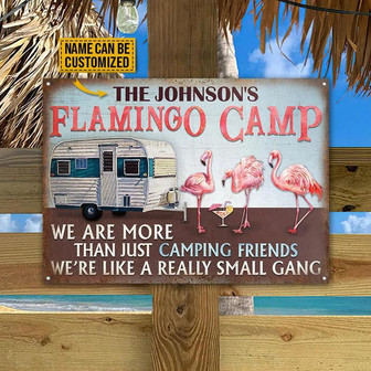 Metal Sign- Flamingo Camp Small Gang Blue Rectangle Metal Sign Custom Name - Thegiftio UK