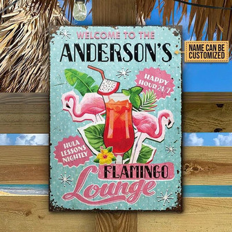 Metal Sign- Flamingo Lounge Hula Lessons Blue Rectangle Metal Sign Custom Name - Thegiftio UK