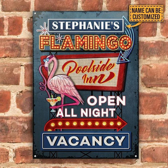 Metal Sign- Flamingo Poolside Inn Rectangle Metal Sign Custom Name Nice Style - Thegiftio UK
