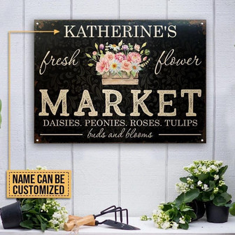 Metal Sign- Floristry Daisies Peonies Roses Tulips Black Rectangle Metal Sign Custom Name - Thegiftio UK