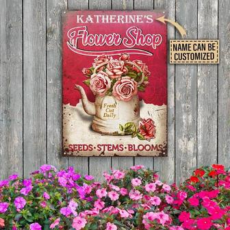 Metal Sign- Floristry Seeds Stems Pink Rectangle Metal Sign Custom Name - Thegiftio UK