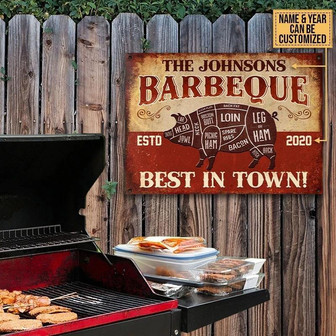 Metal Sign- Funny BBQ Best In Town Rectangle Metal Sign Custom Name Year - Thegiftio