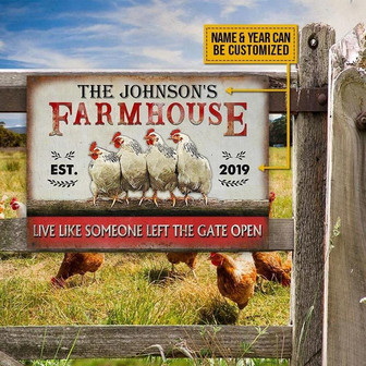 Metal Sign- Funny Chicken Farmhouse The Gate Open Rectangle Metal Sign Custom Name Year - Thegiftio
