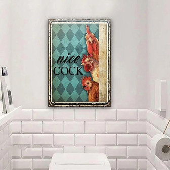 Metal Sign- Funny Chicken Nice Cock Mint Restroom Blue Rectangle Metal Sign Custom Name - Thegiftio UK