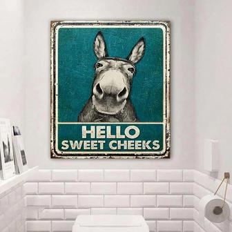 Metal Sign- Funny Donkey Hello Sweet Cheeks Restroom Rectangle Metal Sign - Thegiftio UK