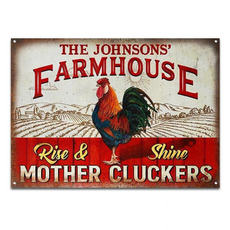 Metal Sign- Funny Farm Chicken Rise And Shine Farmhouse Rectangle Metal Sign Custom Name - Thegiftio