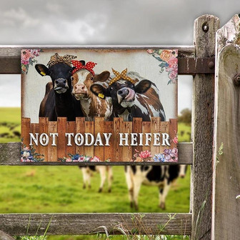 Metal Sign- Funny Pattern Cattle Not Today Heifer Rectangle Metal Sign - Thegiftio