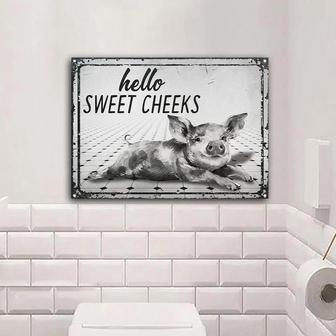 Metal Sign- Funny Pig Hello Sweet Cheeks Restroom Rectangle Metal Sign - Thegiftio UK