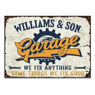 Metal Sign- Garage Dad And Son We Fix Anything Vintage Design Rectangle Metal Sign Custom Name - Thegiftio UK