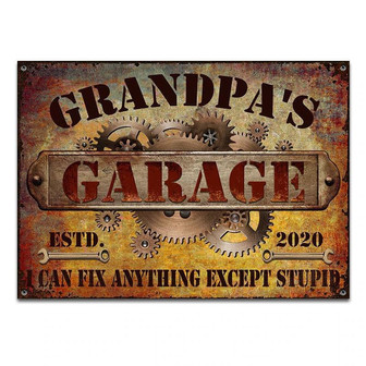 Metal Sign- Garage I Can Fix Anything Rustic Design Sawblade Pattern Rectangle Metal Sign Custom Name - Thegiftio UK