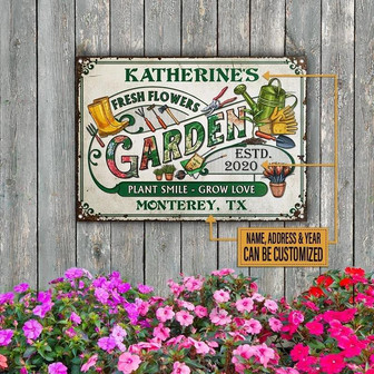Metal Sign- Garden Fresh Flowers Impressive Design Rectangle Metal Sign Custom Name Address Year - Thegiftio