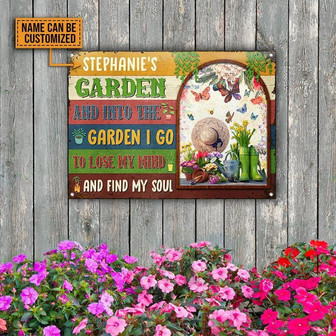 Metal Sign- Into The Garden Outdoor Garden Decor Rectangle Metal Sign Custom Name Nice Design - Thegiftio