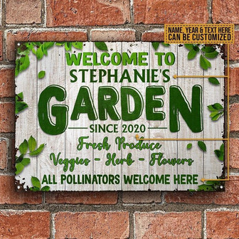 Metal Sign- Garden Outdoor Decorating Leave Border White Wood Rectangle Metal Sign Custom Name Year Text - Thegiftio UK