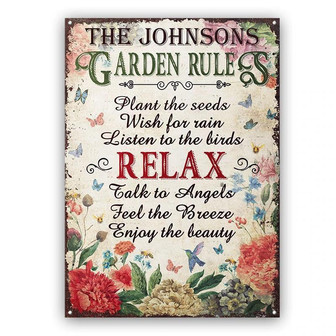 Metal Sign- Garden Rules Plant The Seeds Wish For Rain Rectangle Metal Sign - Thegiftio