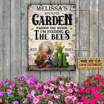 Metal Sign- Gardening Floral Feeding The Bees Beautiful Rectangle Metal Sign Custom Name Year - Thegiftio UK