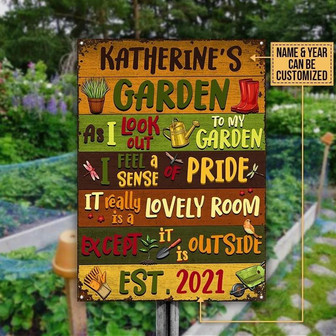 Metal Sign- Gardening It Is Outside Rectangle Metal Sign Custom Name Year Nice Style - Thegiftio UK