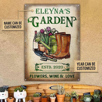 Metal Sign- Gardening Tools Flowers Love Rectangle Metal Sign Custom Name Year - Thegiftio UK