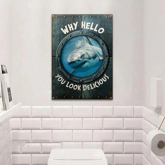 Metal Sign- Giant Shark From The Ocean You Look Delicious Rectangle Metal Sign - Thegiftio