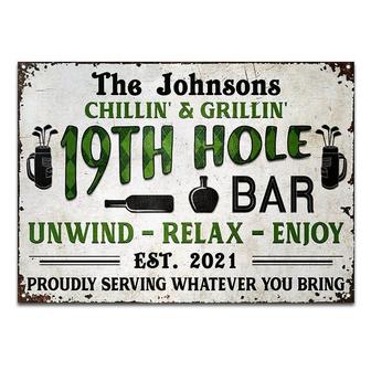 Metal Sign- Golf 19th Hole Bar Proudly Serving Rhombus Pattern Rectangle Metal Sign Custom Name - Thegiftio UK