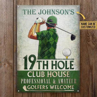 Metal Sign- Golf 19th Hole Club House Golfers Welcome Nice Design Rectangle Metal Sign Custom Name - Thegiftio UK