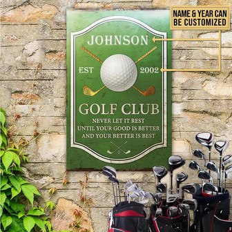 Metal Sign- Golf Club Never Let It Rest Green Rectangle Metal Sign Custom Name Year - Thegiftio UK