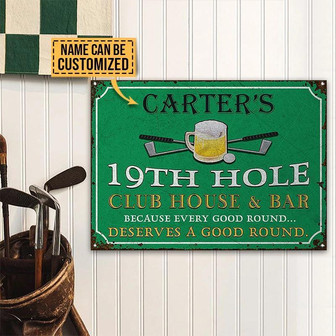 Metal Sign- Golf Because Every Good Round Green Rectangle Metal Sign Custom Name - Thegiftio UK