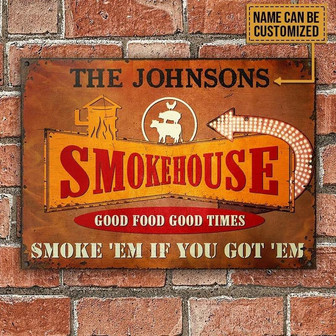 Metal Sign- Good Food Good Times Smokehouse Orange Rectangle Metal Sign Custom Name - Thegiftio UK