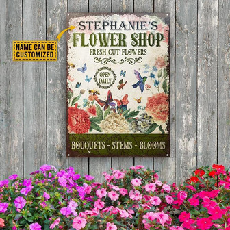 Metal Sign- Gorgeous Floristry Cut Fresh Cute Rectangle Metal Sign Custom Name - Thegiftio
