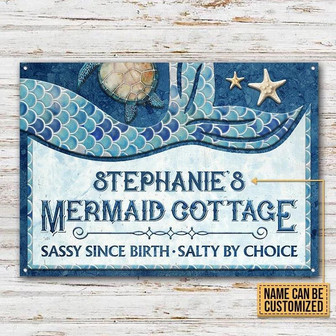 Metal Sign- Gorgeous Mermaid Scale Cottage Sassy Since Birth Custom Name Rectangle Metal Sign - Thegiftio