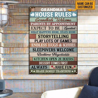 Metal Sign- Grandparents House Rules Lovely Design Rectangle Metal Sign Custom Name - Thegiftio UK