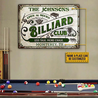 Metal Sign- Green Design Billiard Club No Talk More Chalk Rectangle Metal Sign Custom Name Place - Thegiftio UK