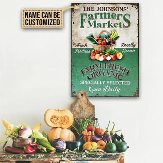 Metal Sign- Green Design Farm Fresh Produce Market Rectangle Metal Sign Custom Name - Thegiftio UK