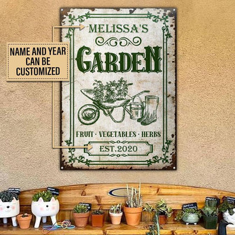 Metal Sign- Green Hand Drawn Gardening Fruit Vegetables Herbs Rectangle Metal Sign Custom Name Year - Thegiftio