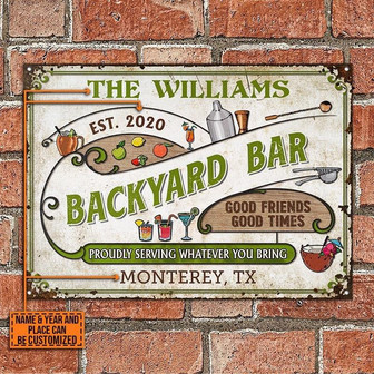 Metal Sign- Green Backyard Bar Cocktail Rectangle Metal Sign Custom Name Year Place - Thegiftio UK