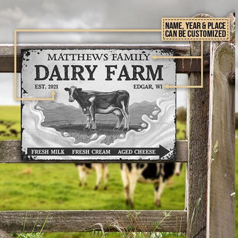 Metal Sign- Grey Cattle Dairy Farm Rectangle Metal Sign Custom Name Year Place - Thegiftio UK