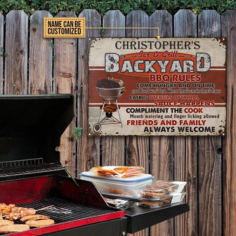 Metal Sign- Grilling Come Hungry Red Rectangle Metal Sign Custom Name - Thegiftio UK