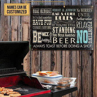 Metal Sign- Grilling Rules Still Standing Black Rectangle Metal Sign Custom Name - Thegiftio UK