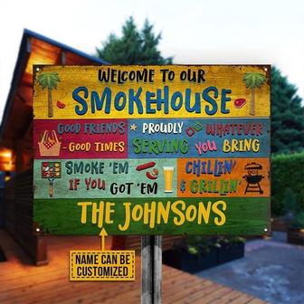 Metal Sign- Grilling Smoke House Welcome Horizontal Rectangle Metal Sign Custom Name - Thegiftio UK