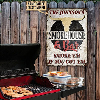 Metal Sign- Grilling Smokehouse Bar Nice Design Rectangle Metal Sign Custom Name - Thegiftio UK