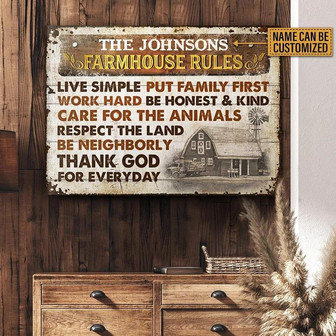 Metal Sign- Hand Drawn Farmhouse Rules Live Simple Rectangle Metal Sign Custom Name - Thegiftio UK