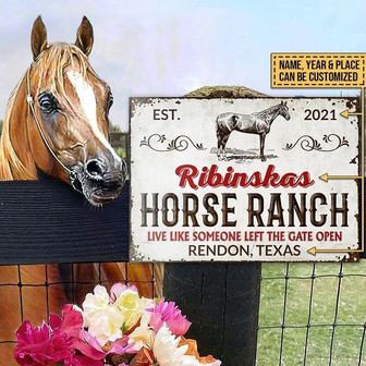 Metal Sign- Hand Drawn Horse Ranch Live Like Someone Rectangle Metal Sign Custom Name Year Place - Thegiftio UK