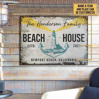 Metal Sign- Hand Drawn Lighthouse Beach House Rectangle Metal Sign Custom Name Year Place - Thegiftio UK
