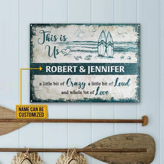 Metal Sign- Hand Drawn Surfboard Surfing Lot Of Love Rectangle Metal Sign Custom Name - Thegiftio UK